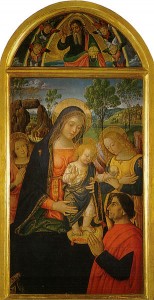 Madonna della Pace, anno 1490 circa, tecnica ad olio su tavola, 143 x 70 cm., Pinacoteca civica, San Severino Marche.